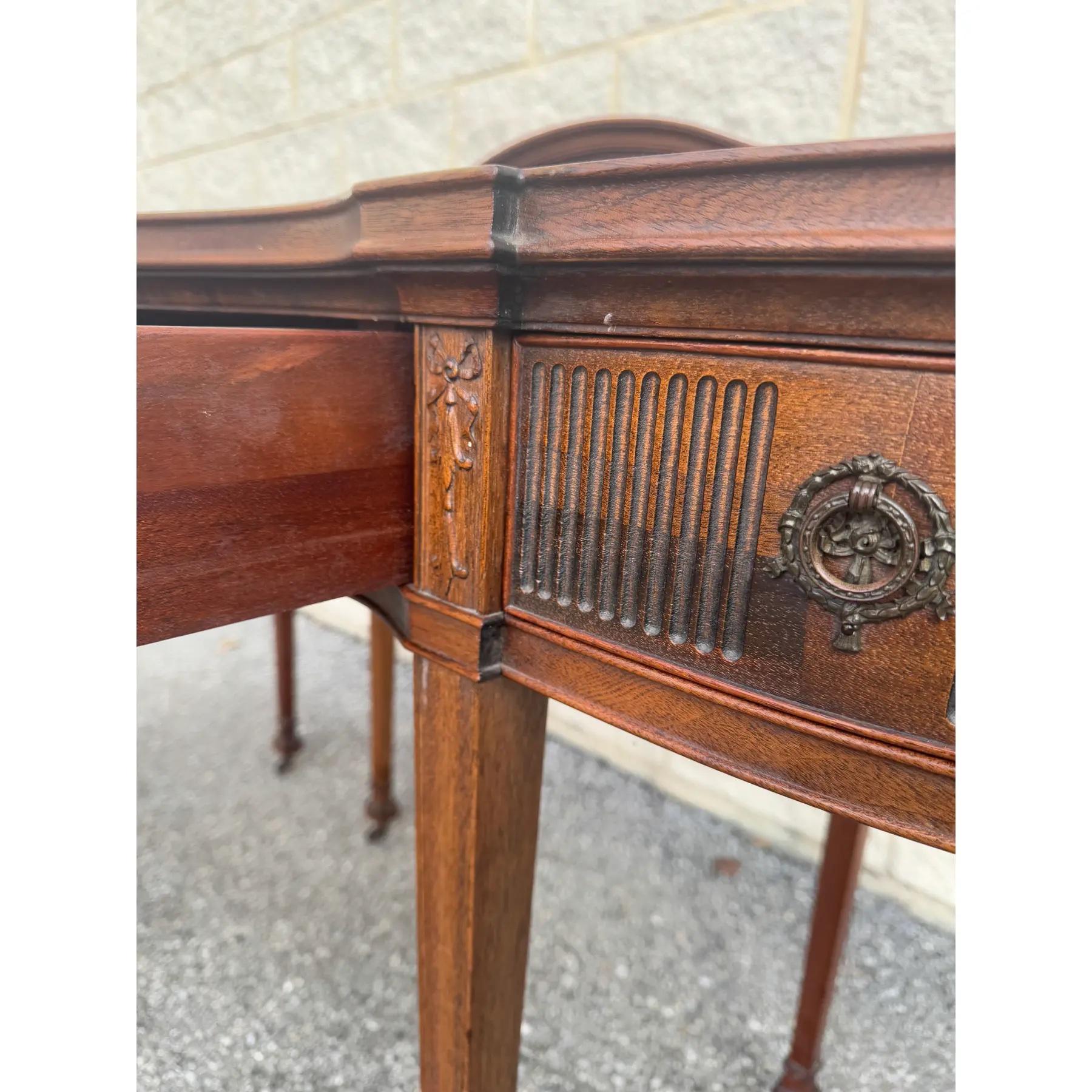 American Federal-Style Mahogany Bow-Front Sideboard With Carved Backsplash and Brass Hard For Sale