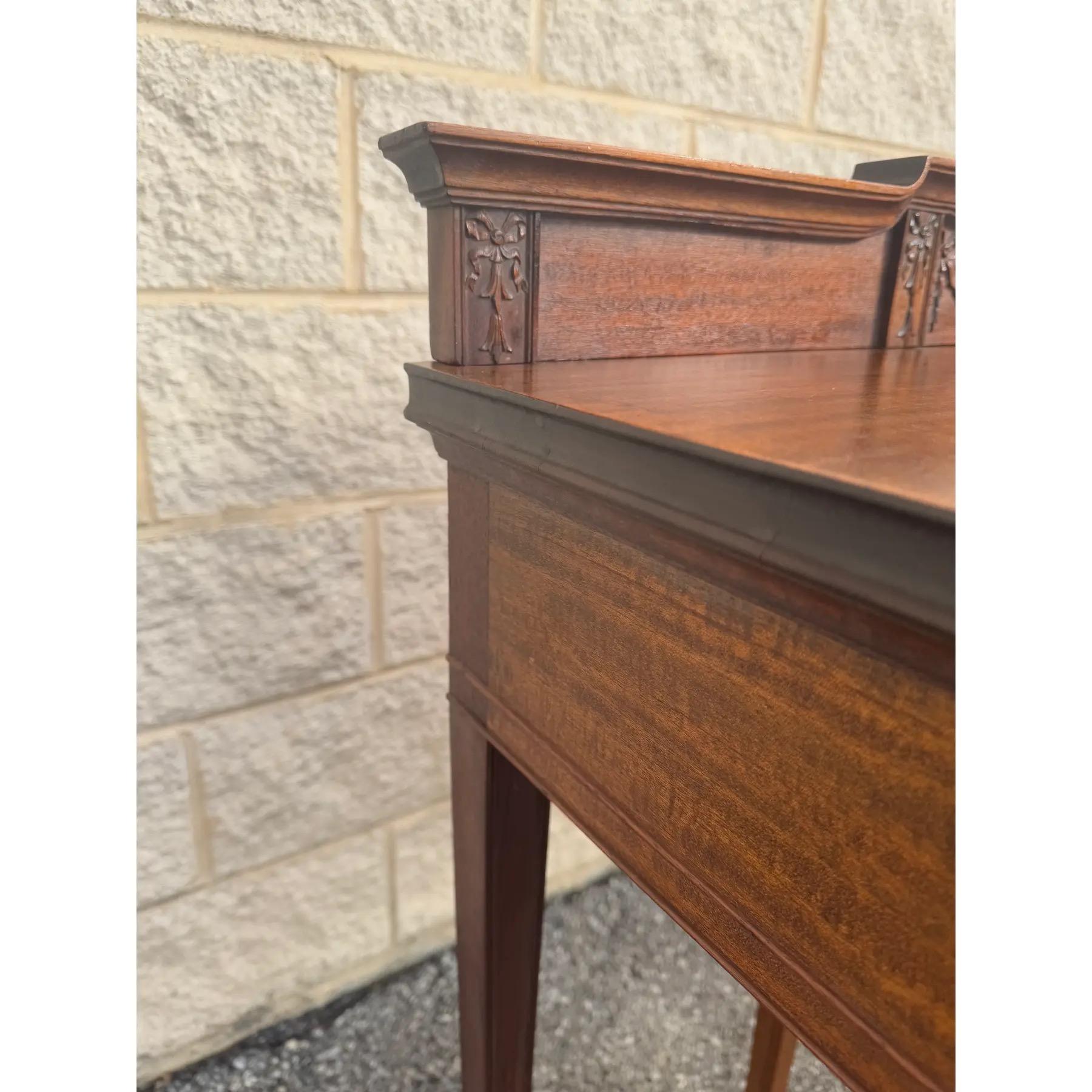 Federal-Style Mahogany Bow-Front Sideboard With Carved Backsplash and Brass Hard For Sale 1