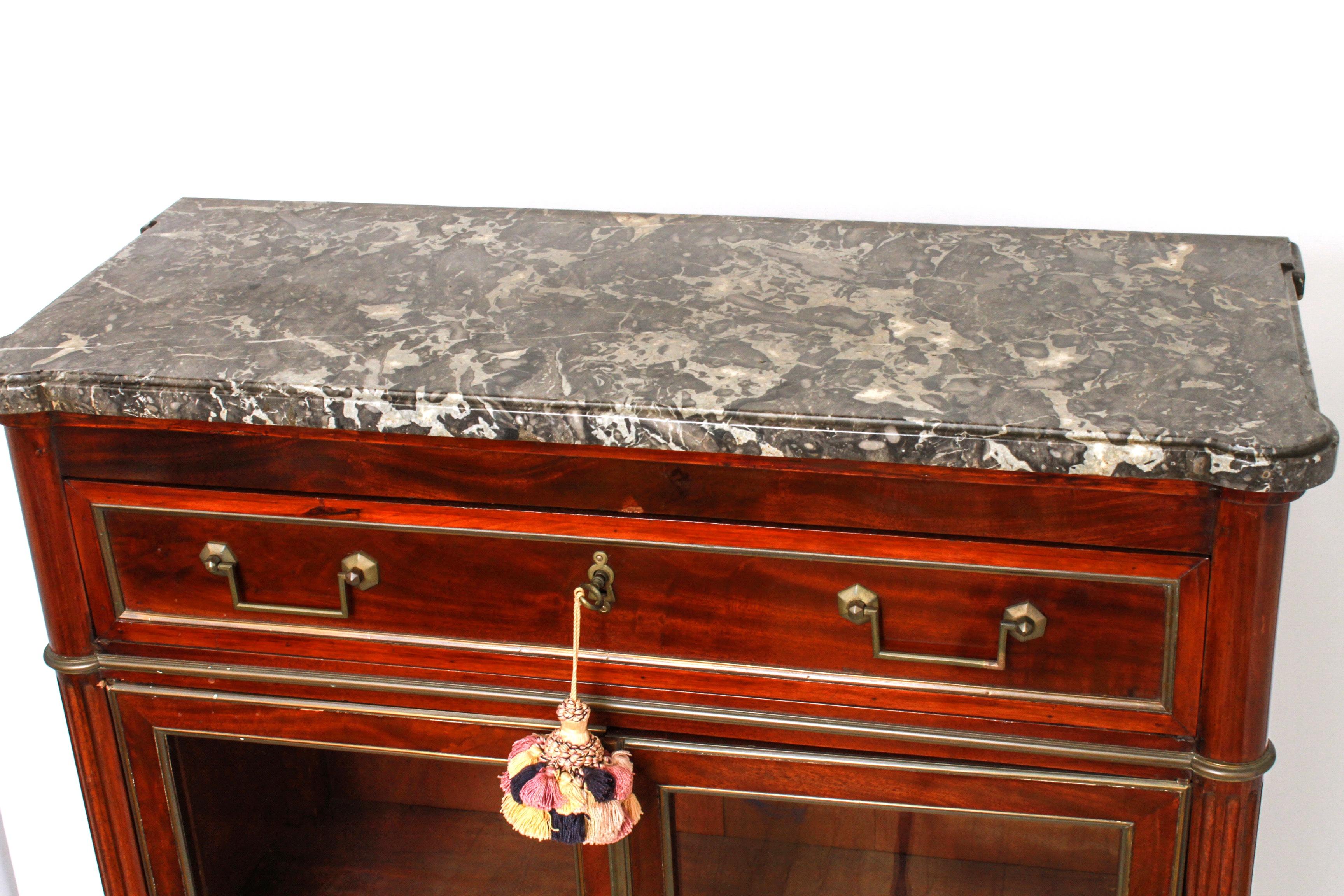Brass Federal Style Mahogany Cabinet with Italian Marble Top