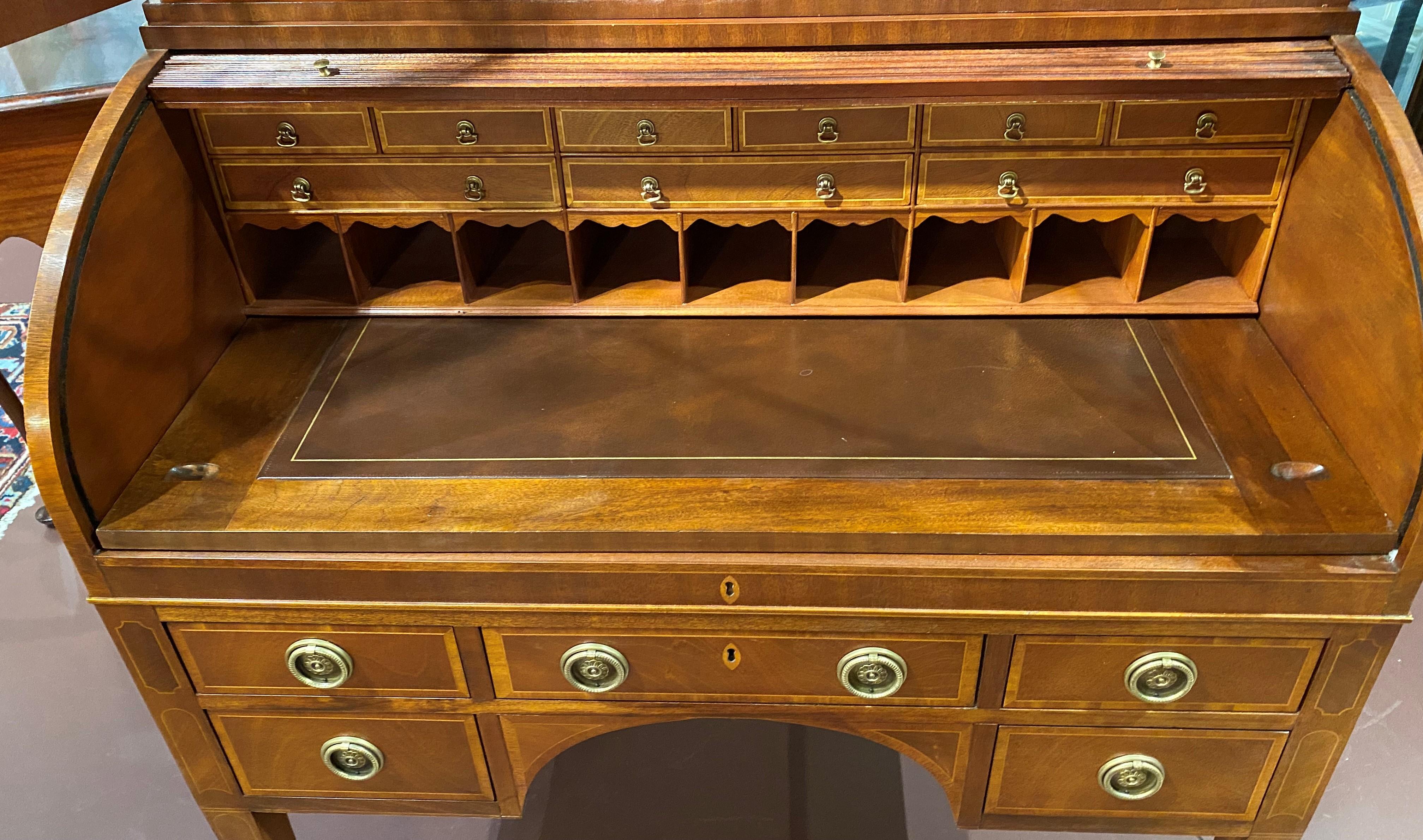 Federal Style Mahogany & Cherry Tambour Secretary Desk and Bookcase In Good Condition In Milford, NH