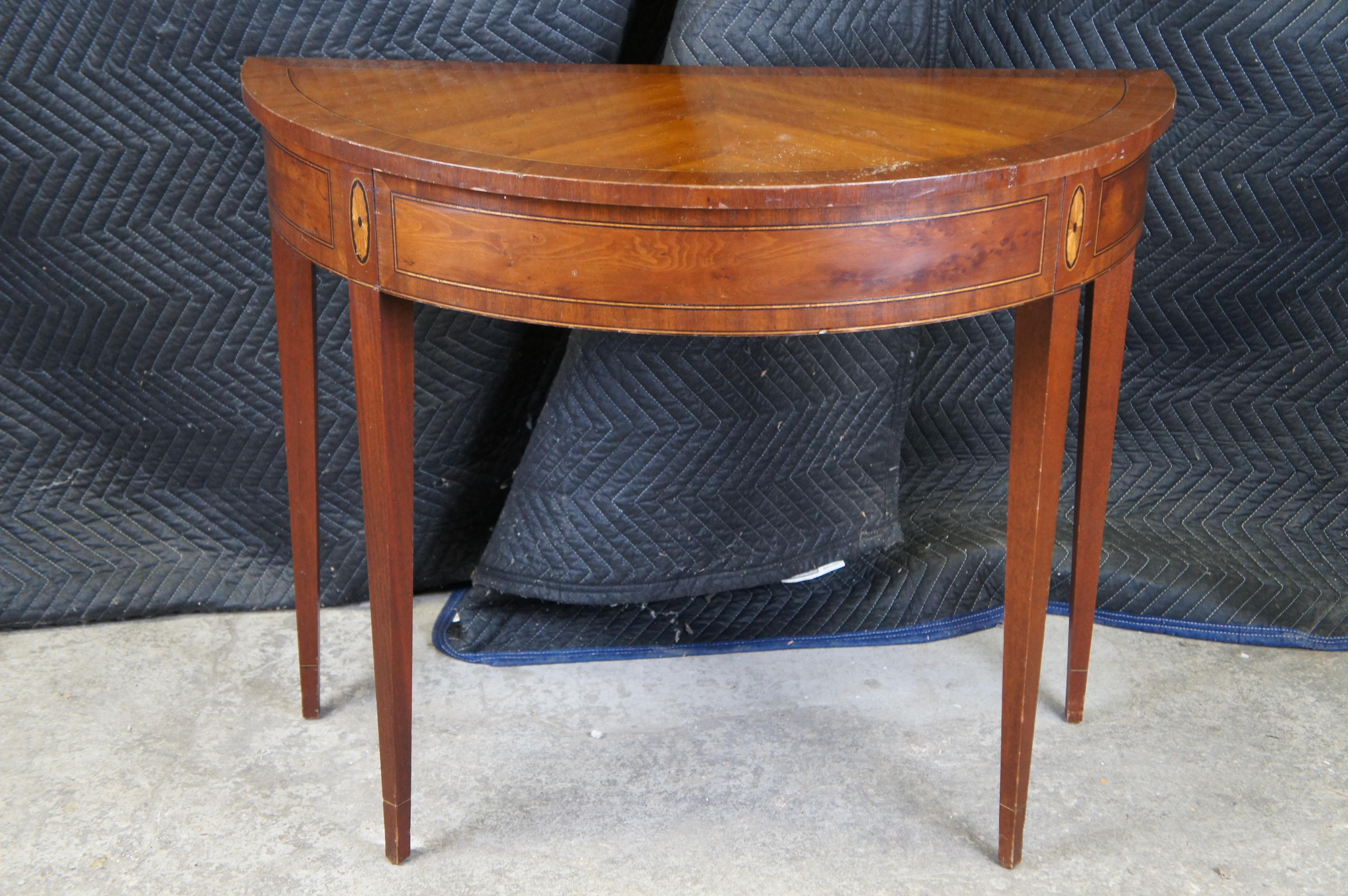 Federal Style Mahogany & Fruitwood Inlay Demilune Sideboard Console Entry Table 7