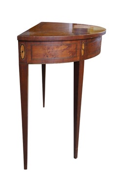 Federal Style Mahogany & Fruitwood Inlay Demilune Sideboard Console Entry Table