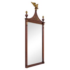 Federal Style Mahogany & Gilded Mirror with Carved Eagle and Finials