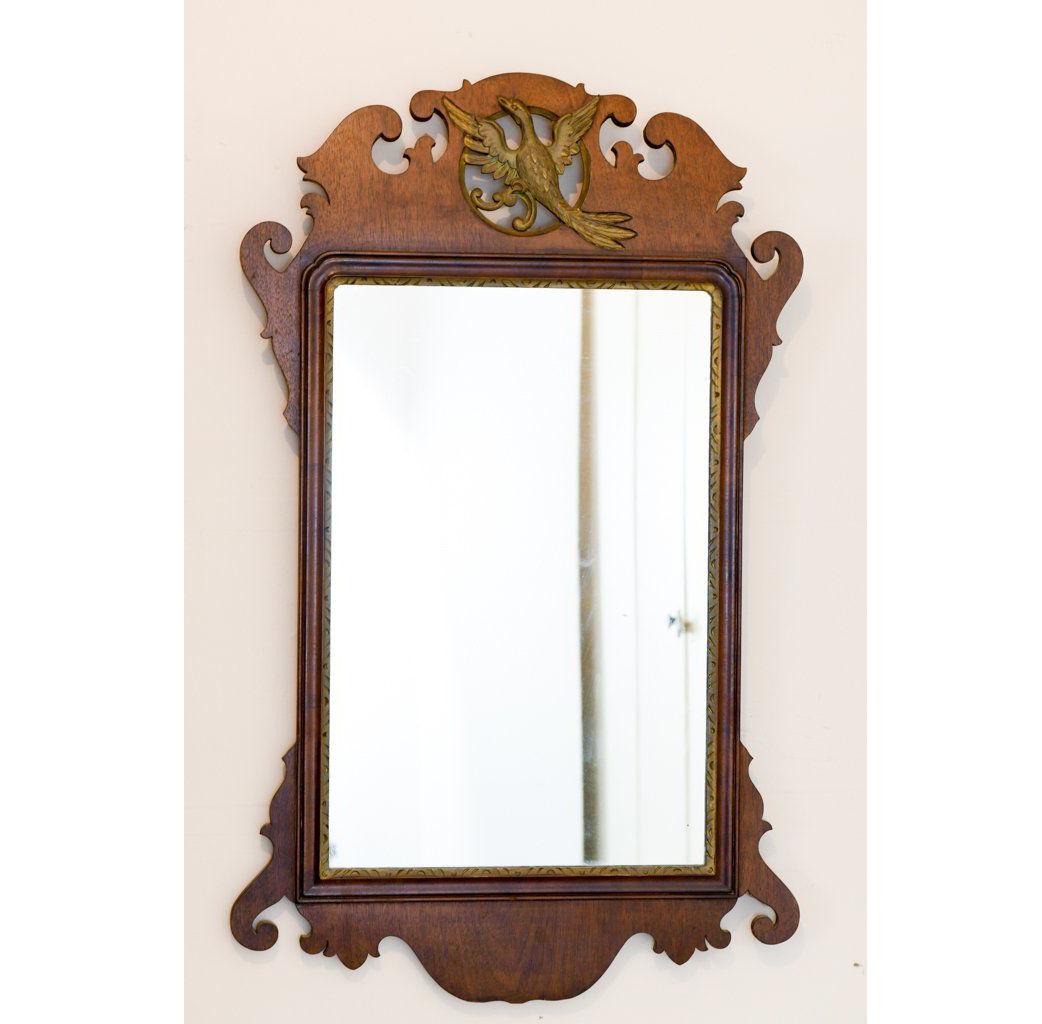Antique mahogany frame federal mirror wall gold gilt carved bird. Item features gold gilt carved bird, carved and shaped frame, wood frame, beautiful wood grain, original label, very nice antique item, quality American craftsmanship, great style and