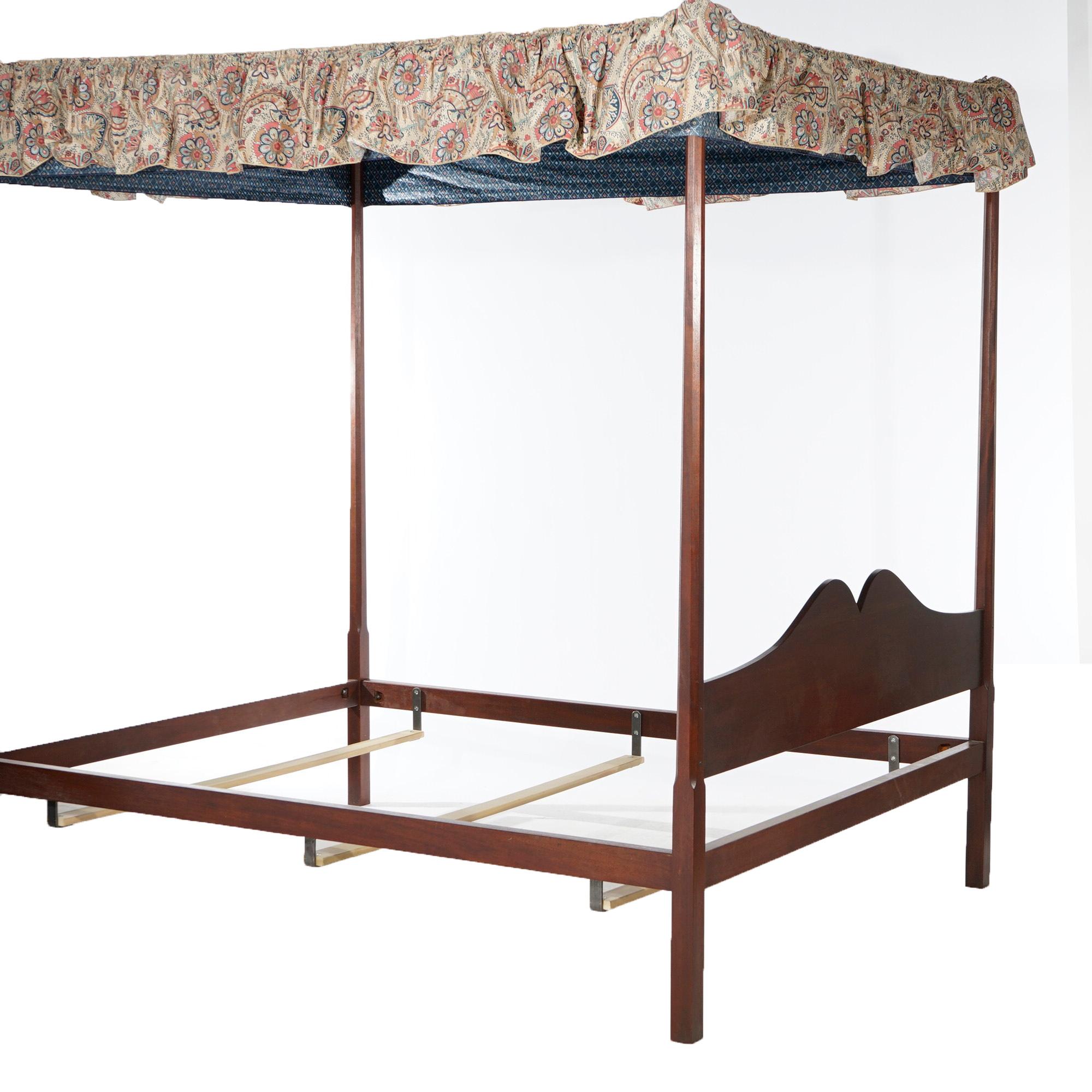 American Federal Style Mahogany Pencil Post Queen Size Bed, Bartley for Ford Museum 20thC