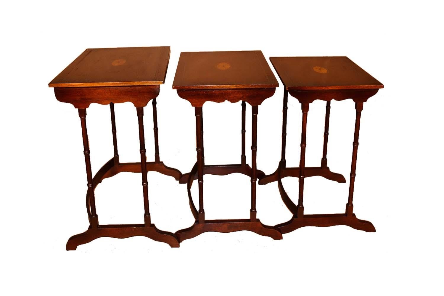 Unknown Federal Style Mahogany Satinwood Nesting Tables