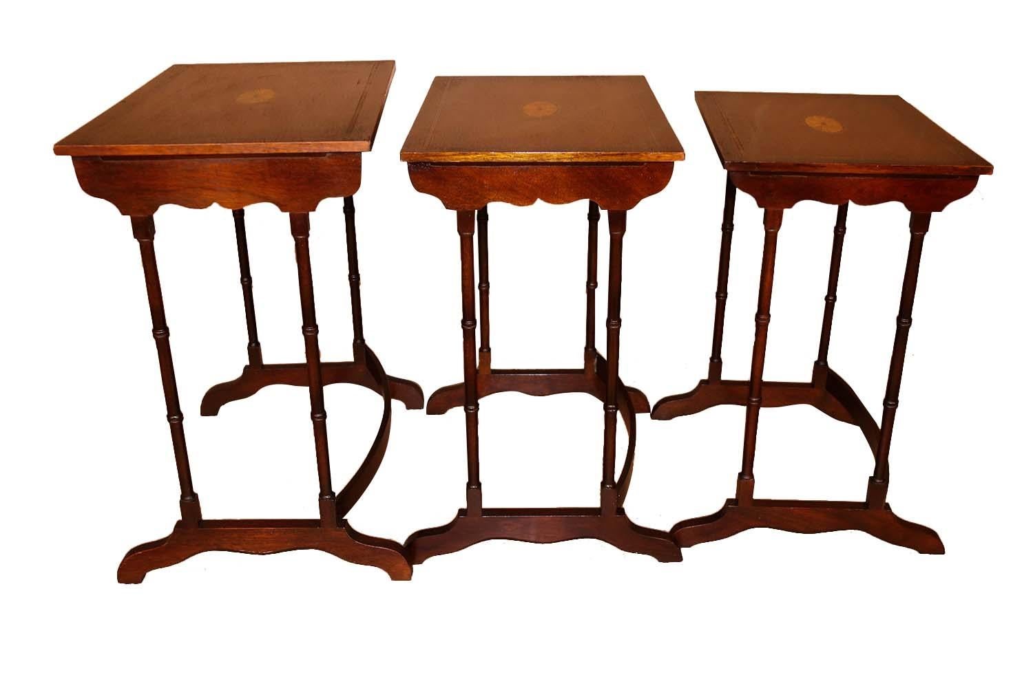 20th Century Federal Style Mahogany Satinwood Nesting Tables