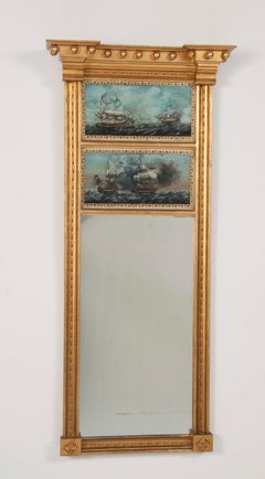 Federal Style Mirror Featuring Églomisé of USS Constitution and HMS Guerriere