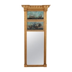 Federal Style Mirror Featuring Églomisé of USS Constitution and HMS Guerriere