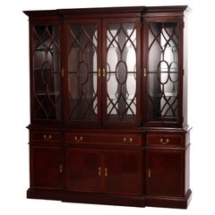 Federal Style Pennsylvania House Flame Mahogany Banded Breakfront Cabinet 20th C