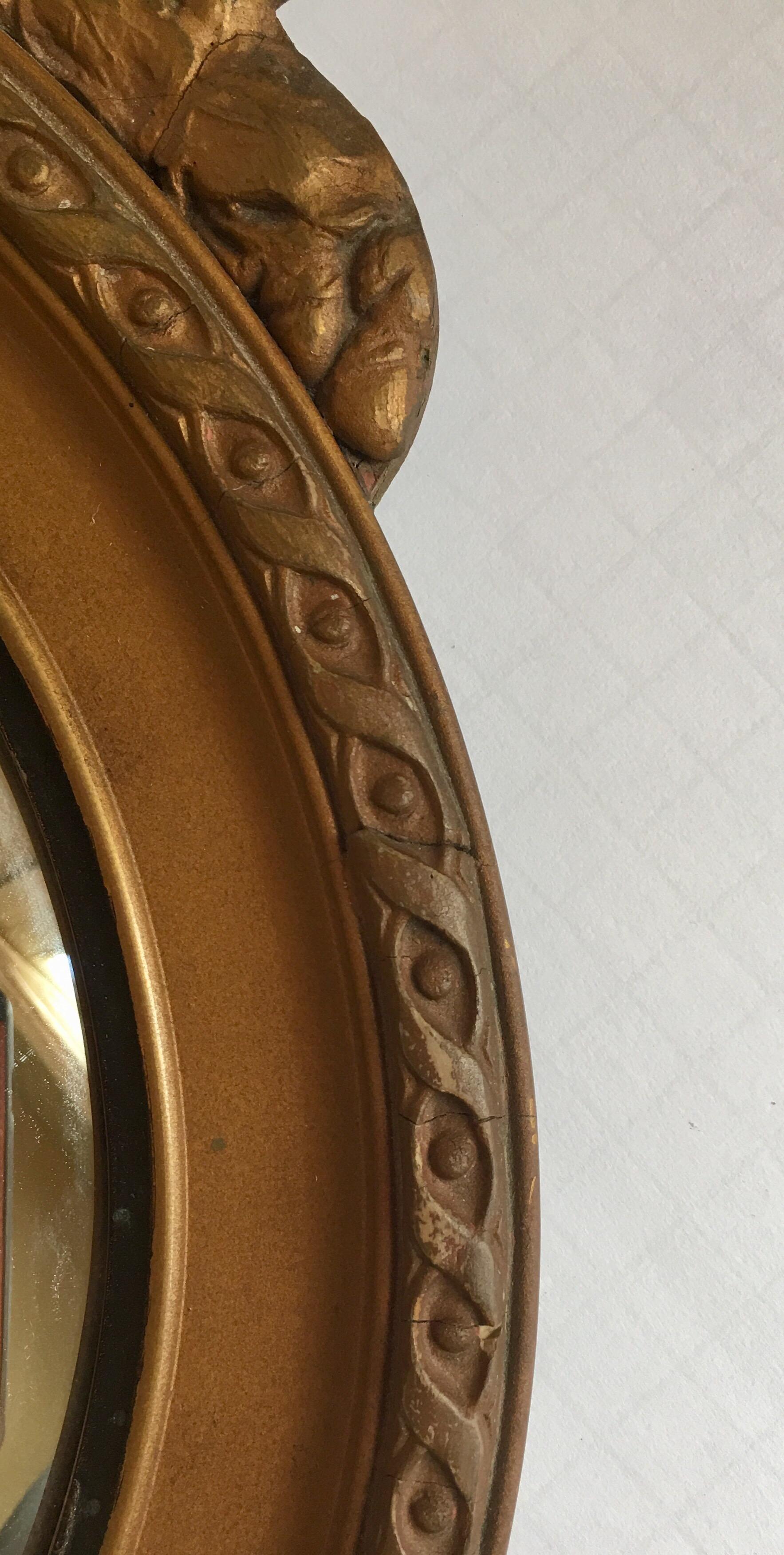 Federal Style Round Convex Giltwood Eagle Mirror In Good Condition In Lambertville, NJ