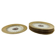 Retro Federal Style Sabin Crest -O- Gold Warranted 22K Gold Dinner Plate, Set of 6