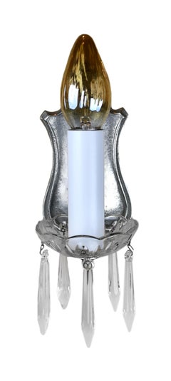 Federal Style Silver Plated Brass Sconce with Hanging Crystals