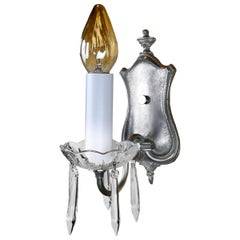 Federal Style Silver Plated Brass Sconce with Hanging Crystals