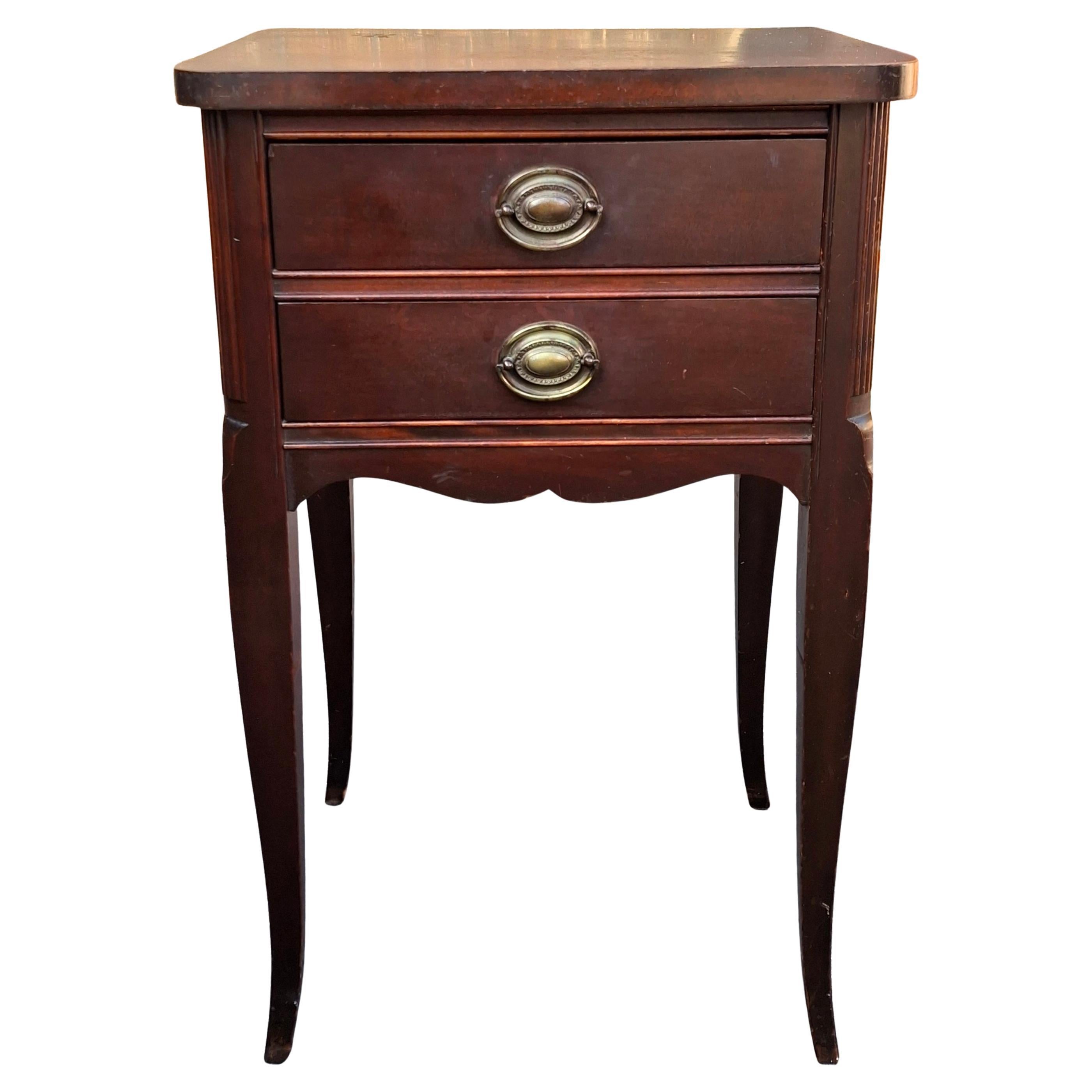 Federal Style Stained Mahogany Two-Drawer Side Table Nightstand, Circa 1940s