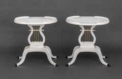 Federal Style White Painted Harp Side Tables, Pair