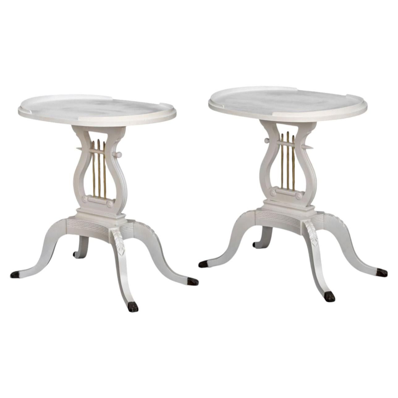 Federal Style White Painted Harp Side Tables, Pair