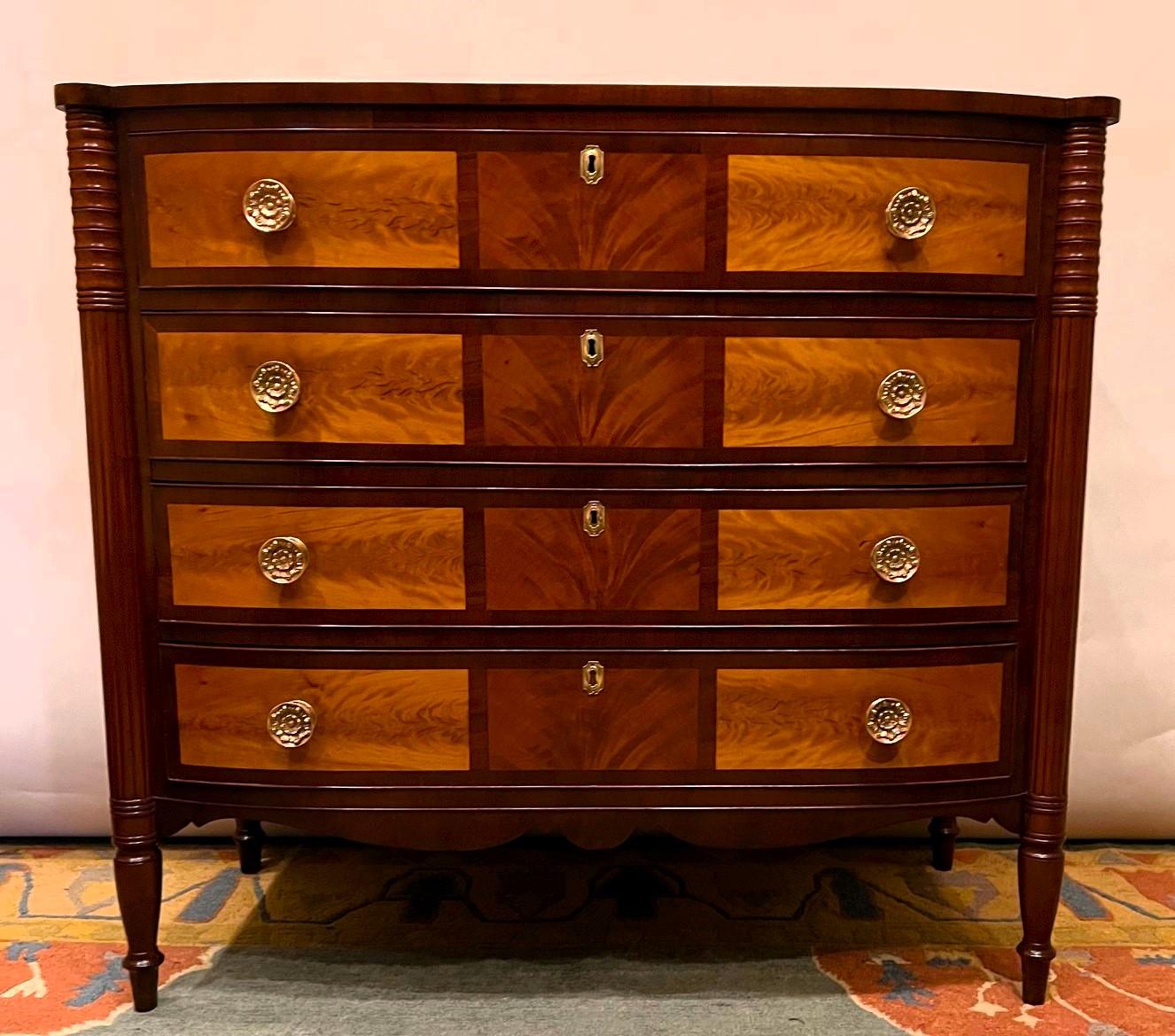 Sheraton Federal Swell-Front 4-Drawer Chest, New England, Circa:1810