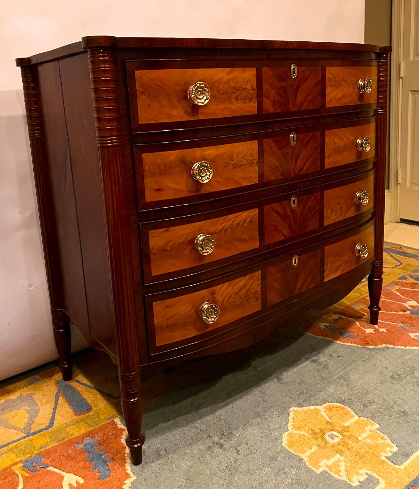 American Federal Swell-Front 4-Drawer Chest, New England, Circa:1810