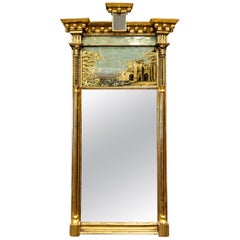 Federal Tabernacle-Form Mirror with Eglomise Panel, circa 1805, New England