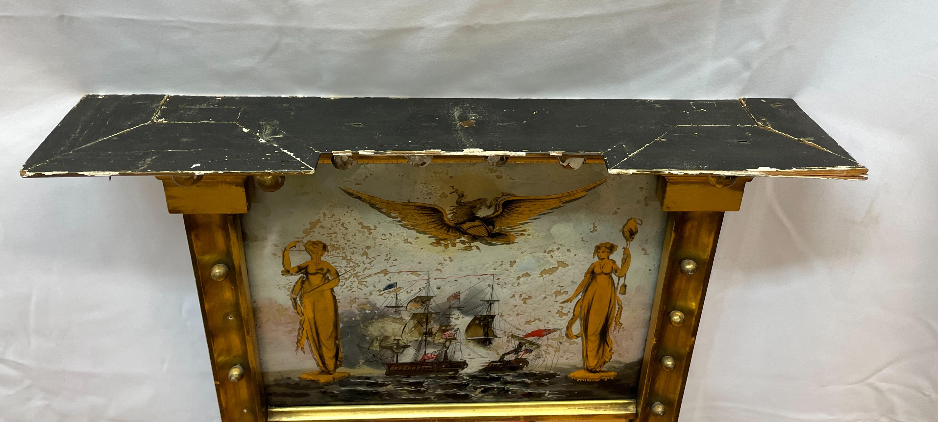 19th Century Federal. Trumeau Mirror With Reverse Painted Maritime Scene For Sale