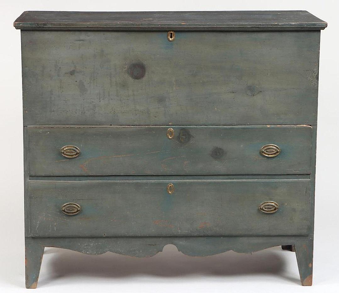 Federal Blanket Chest In Original Blue Paint American Circa 1810
