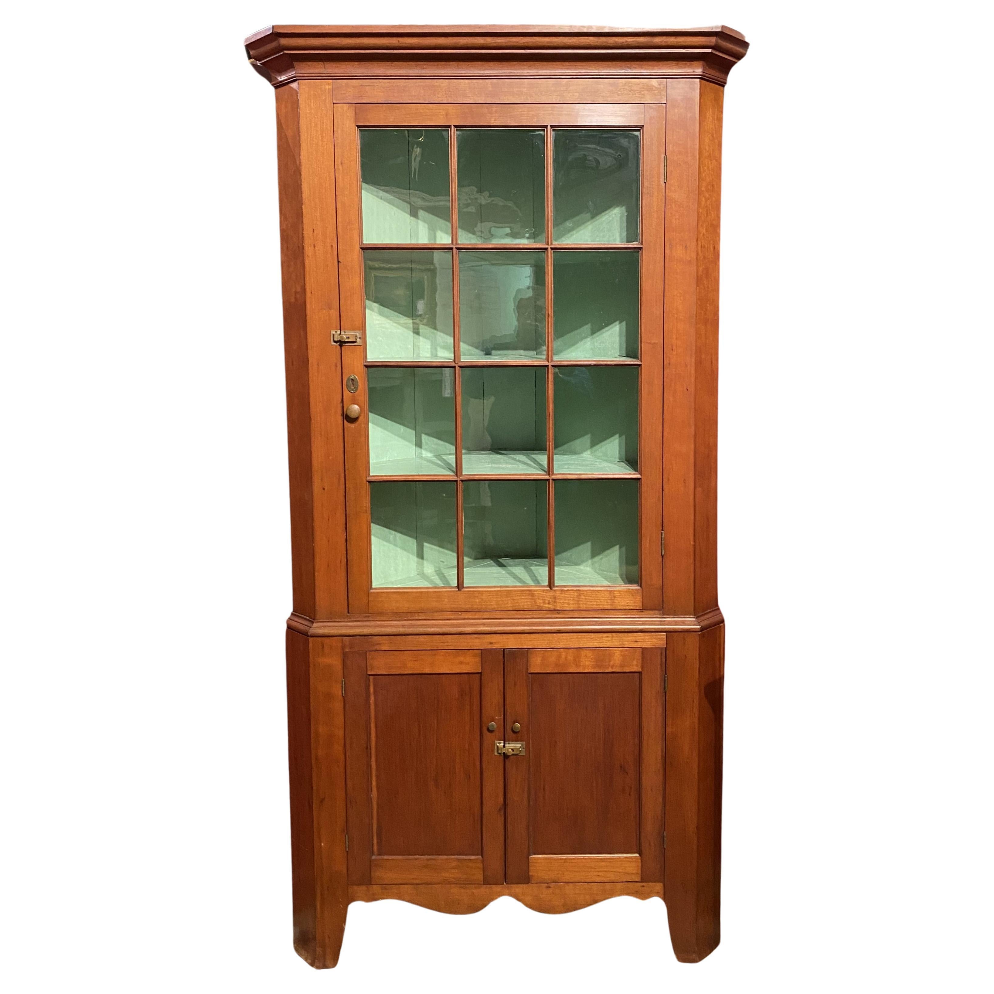 Federal Two Part Cherry Corner Cupboard circa 1820 For Sale