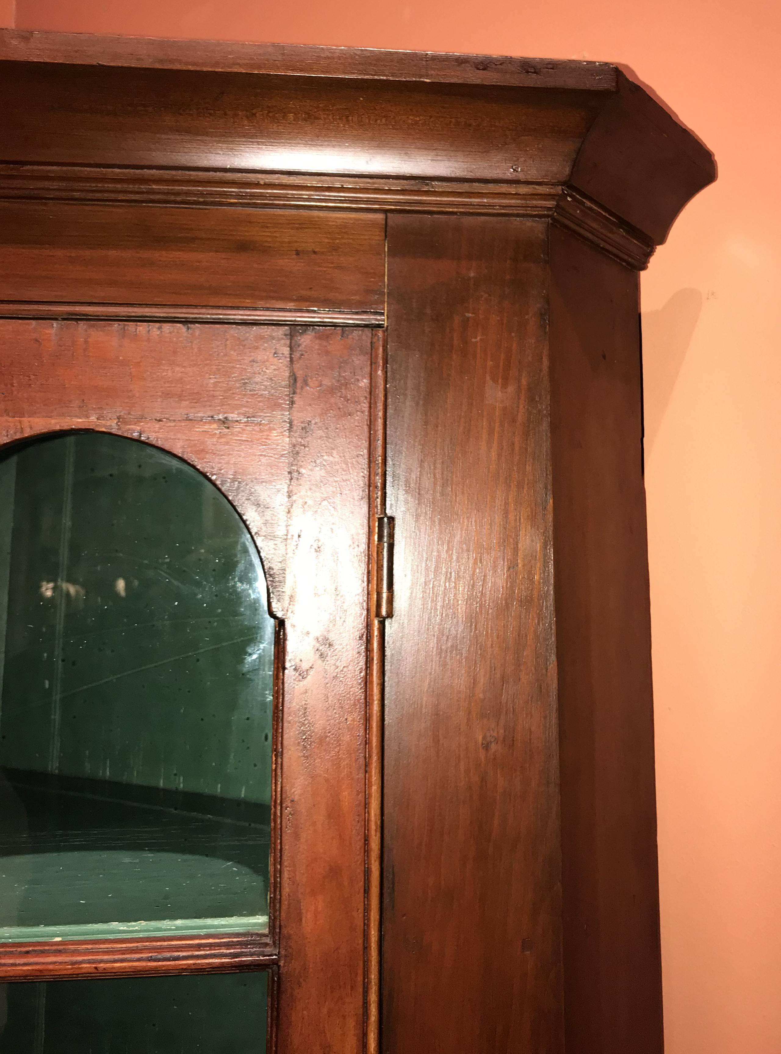 American Federal Two Part Cherry Corner Cupboard with Glazed Door, circa 1810-1820