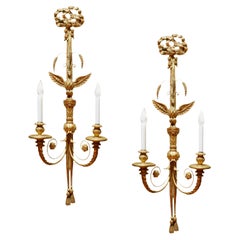 Federalist Eagle Motif Wood and Iron Gilt Pair of Wall sconces