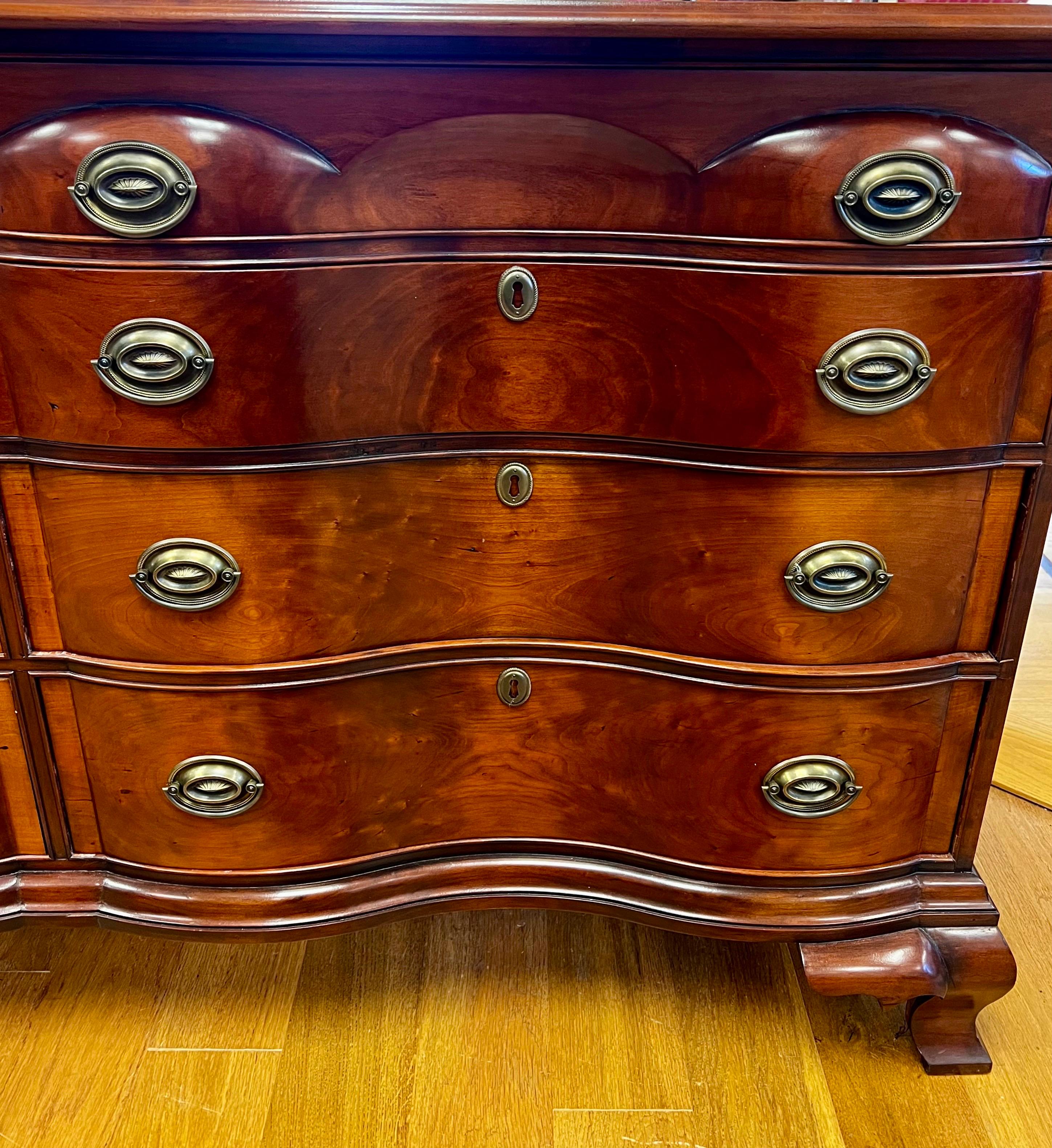 Brass Federalist Furniture Grand Mahogany Double Serpentine Dresser Chest of Drawers