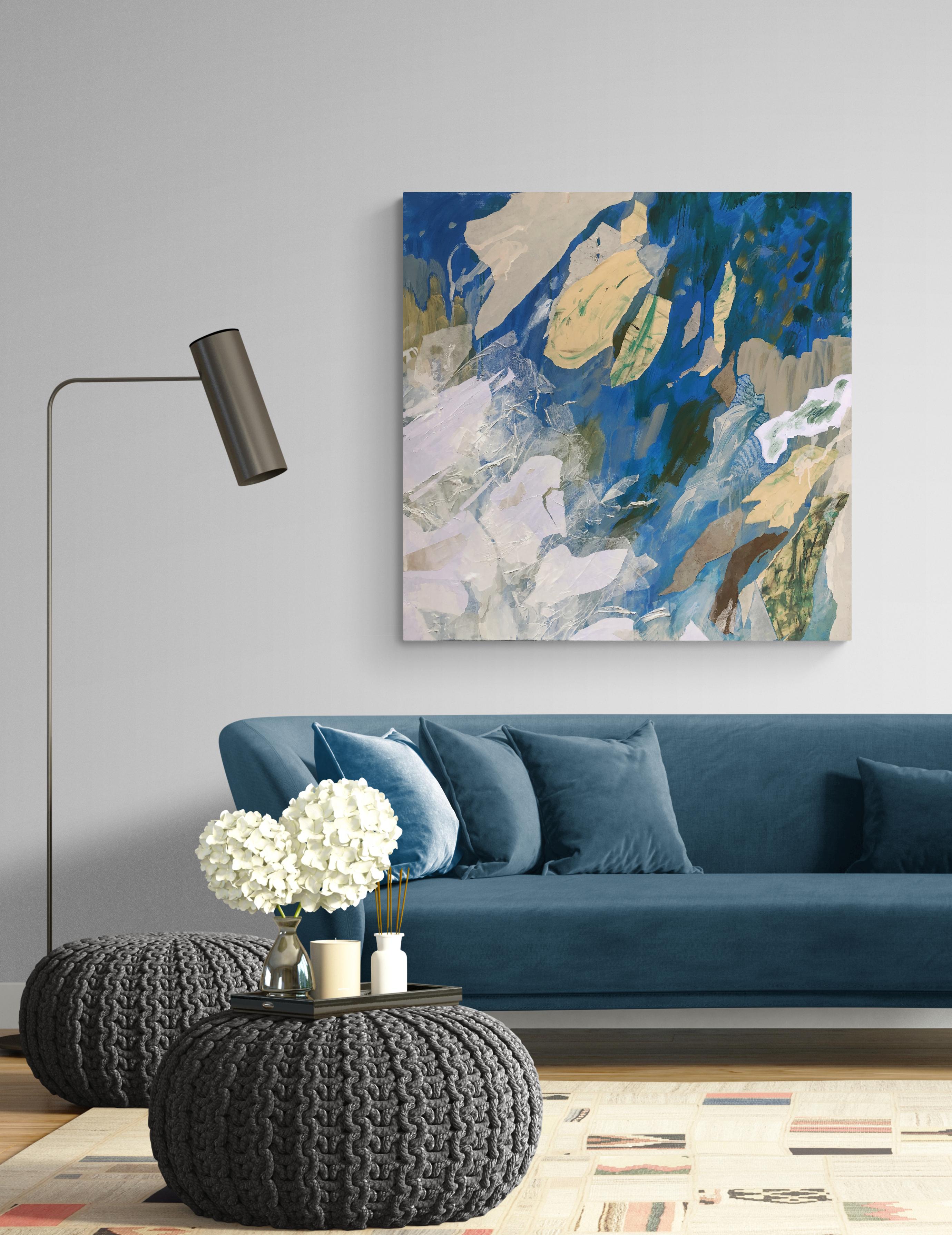 Peinture florale abstraite texturée au collage technique mixte sur toile, « Deep end », 2021 - Expressionnisme abstrait Mixed Media Art par Federica Aiello Pini