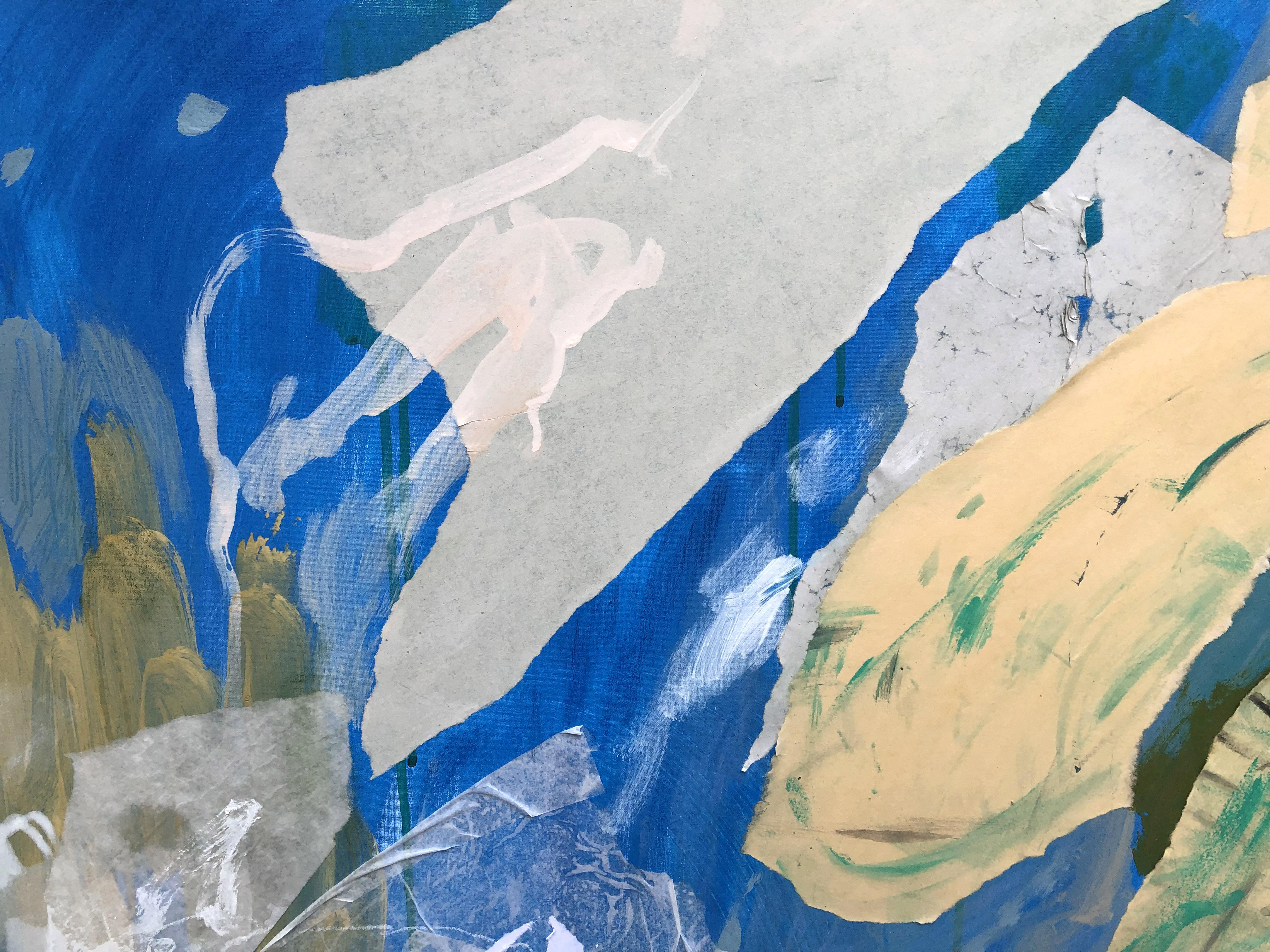 Peinture florale abstraite texturée au collage technique mixte sur toile, « Deep end », 2021 en vente 3