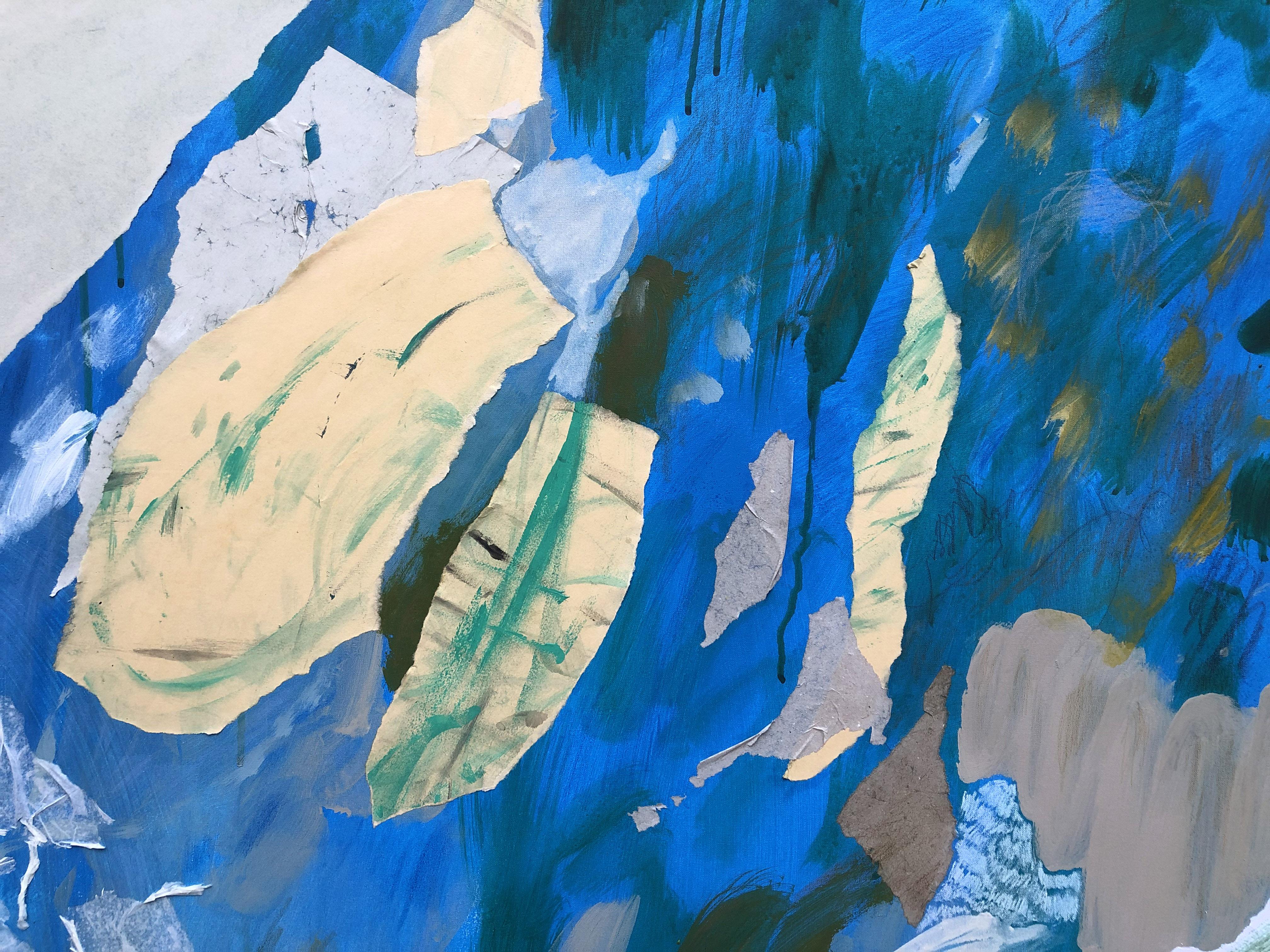Peinture florale abstraite texturée au collage technique mixte sur toile, « Deep end », 2021 en vente 4