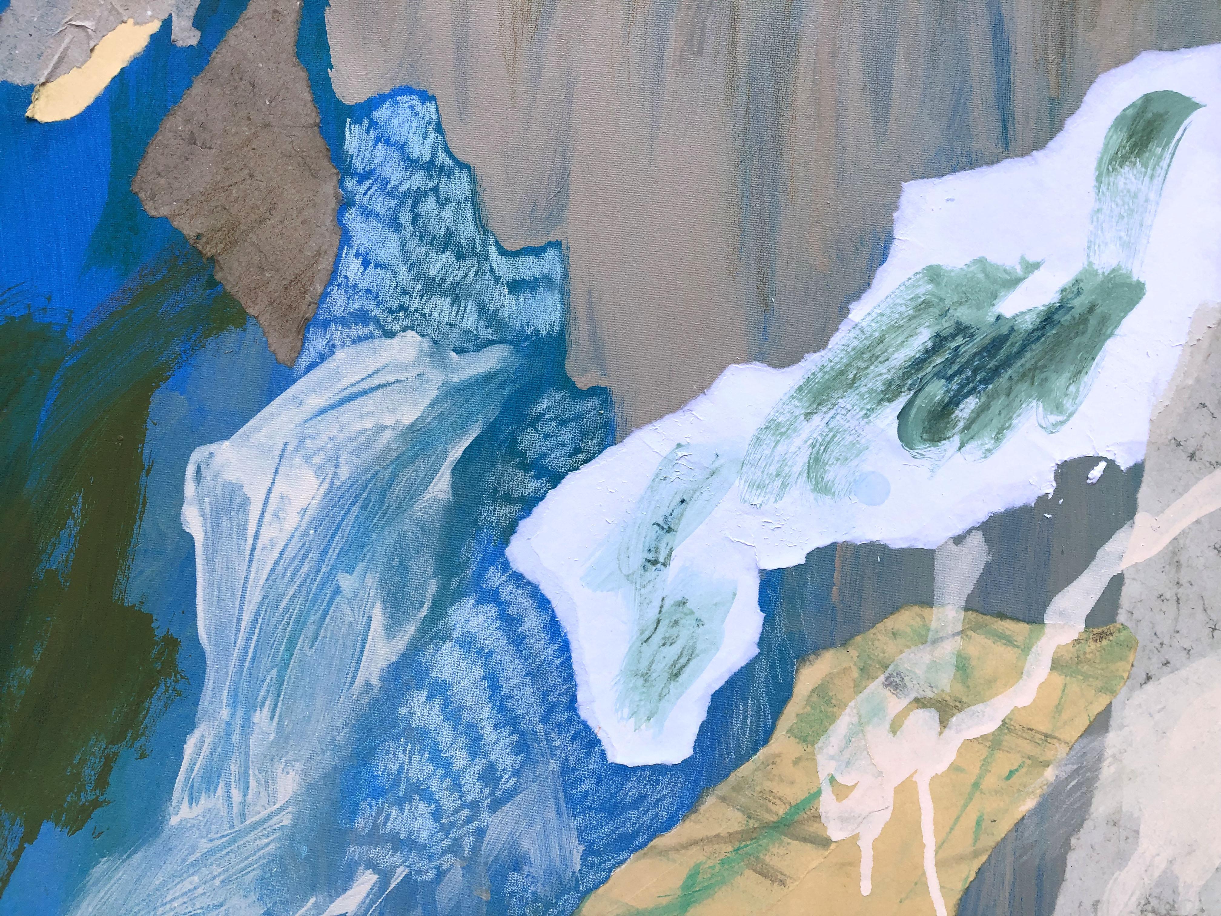 Peinture florale abstraite texturée au collage technique mixte sur toile, « Deep end », 2021 en vente 5