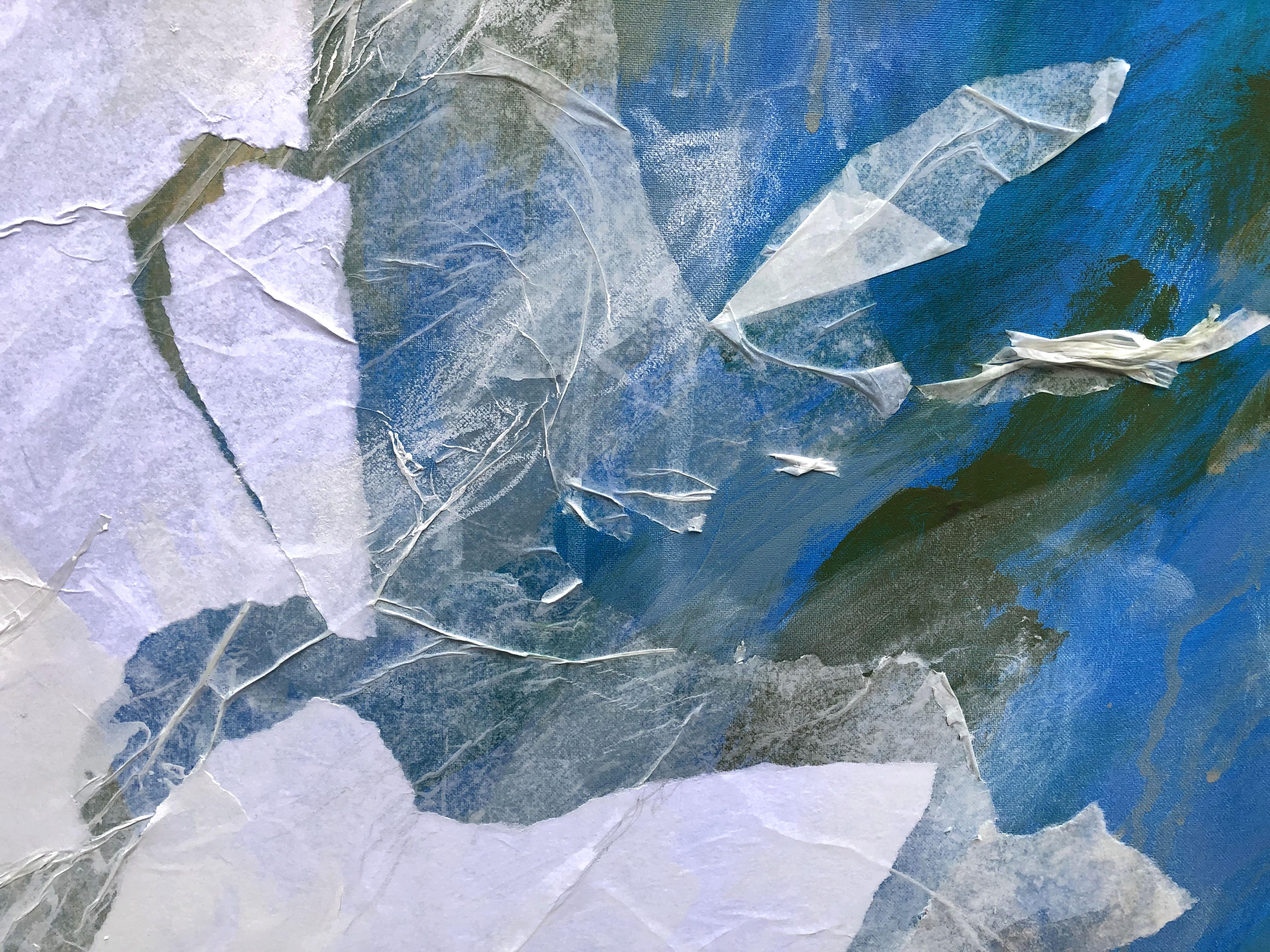 Peinture florale abstraite texturée au collage technique mixte sur toile, « Deep end », 2021 en vente 6
