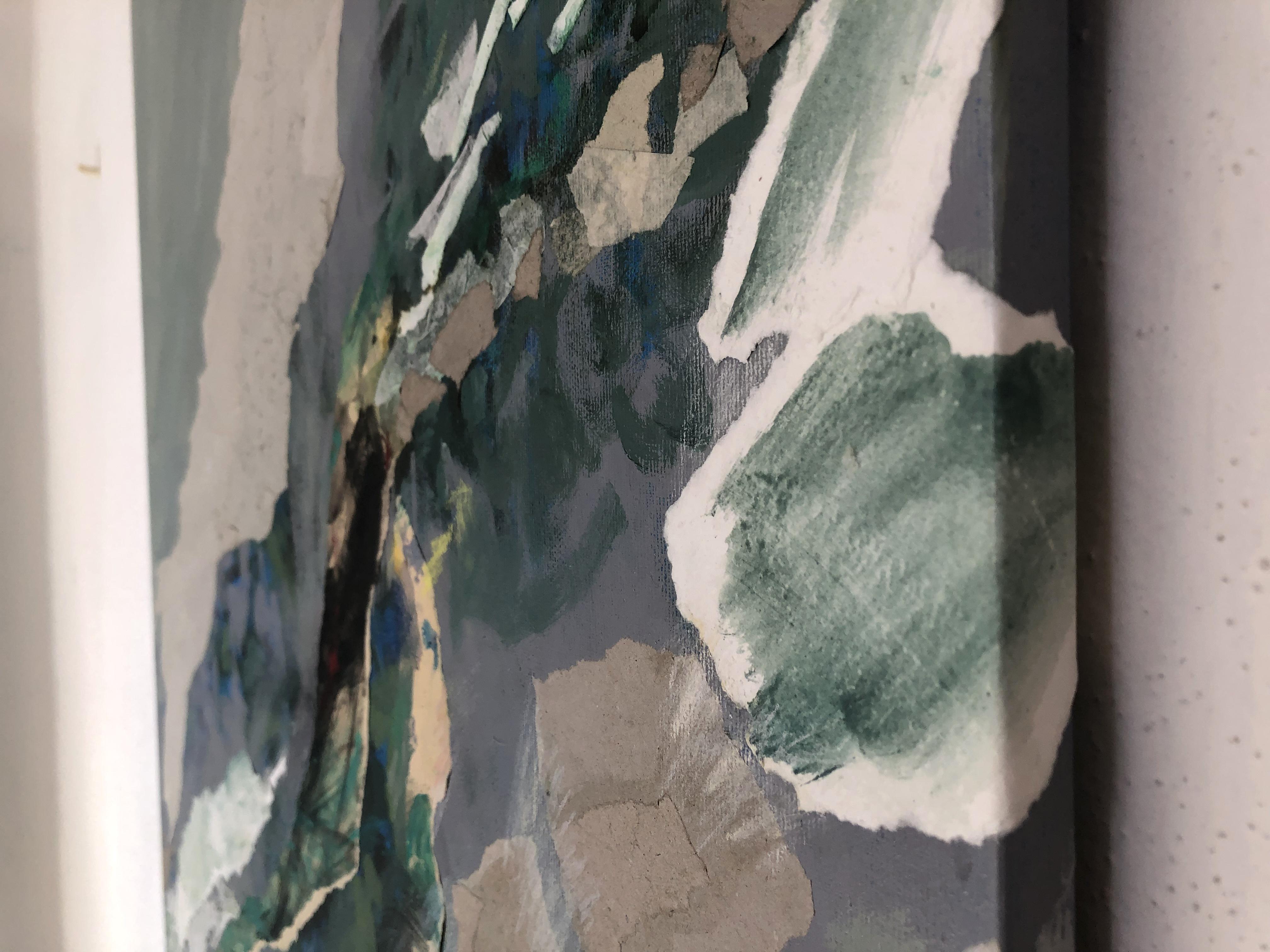 « Torrent » - Peinture abstraite sur toile texturée en techniques mixtes et collages, 2021 en vente 2