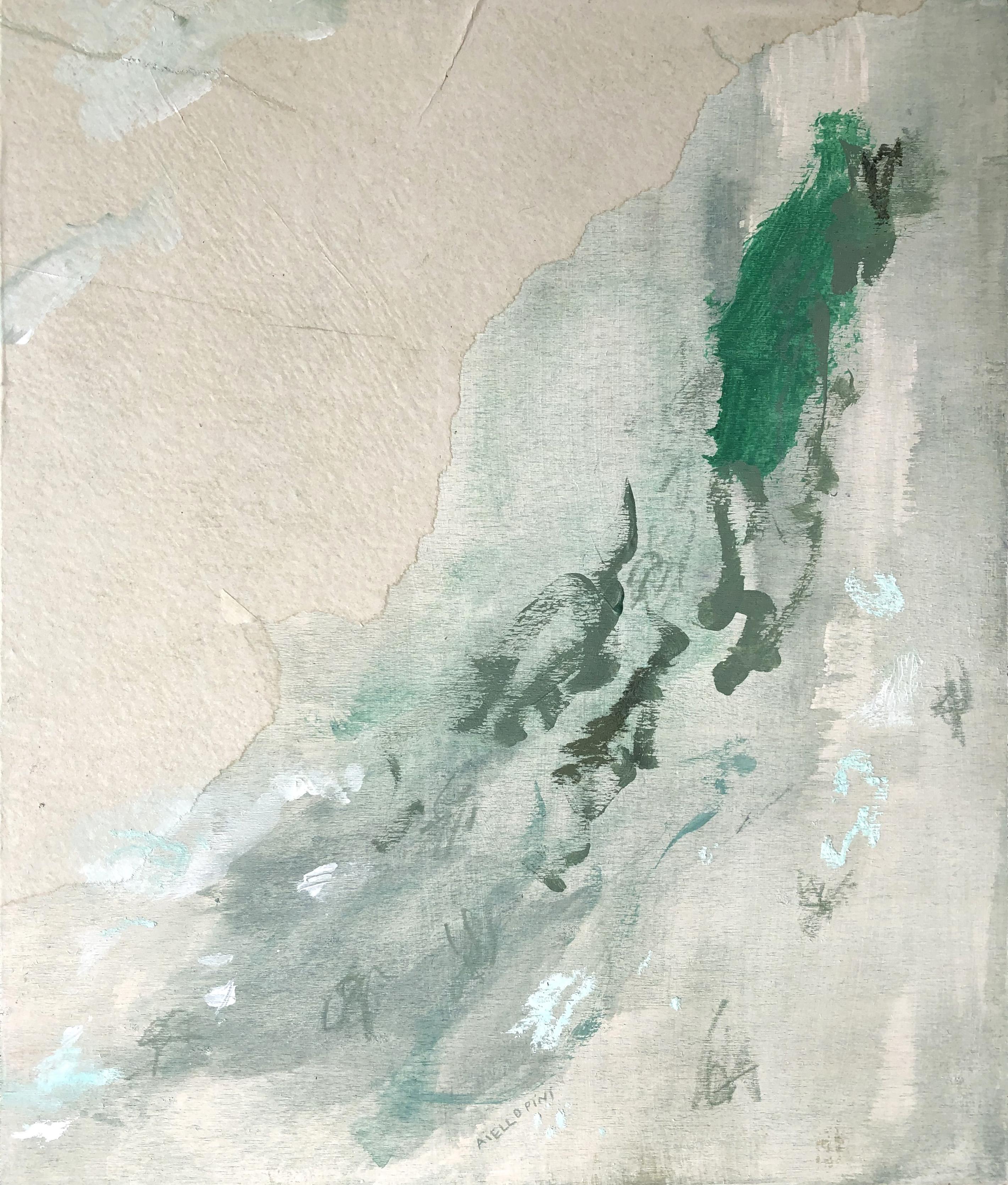 Abstract Painting di Federica Aiello Pini - "Cascata" Pittura astratta con collage a tecnica mista testurizzata su tavola di Wood, 2021