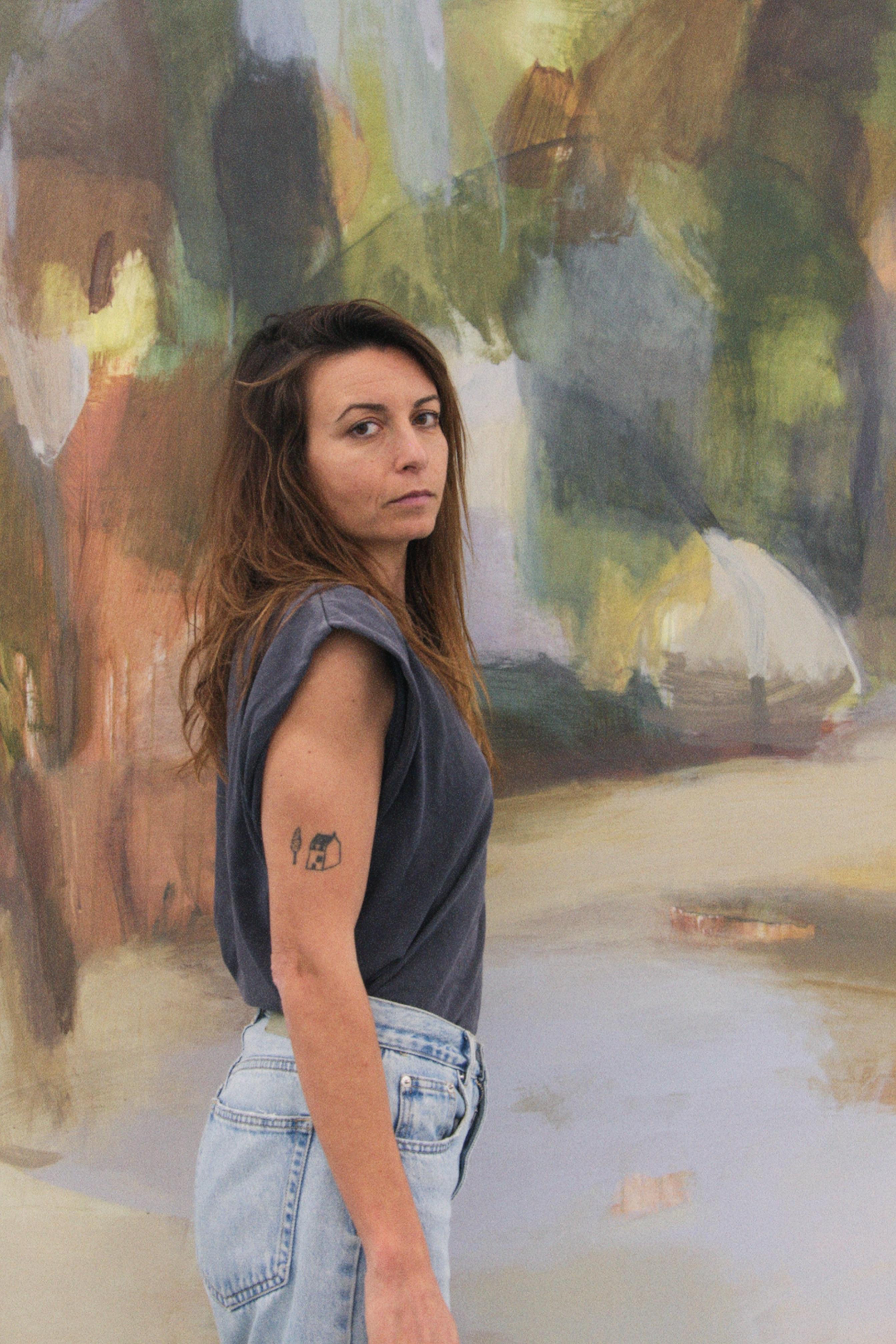 Gedämpfte Waldlandschaft Weiche abstrakte Landschaft Erdtöne von Federica Furbelli im Angebot 10