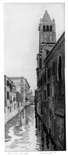 Contemporary Venice landscape - Black White etching by  Federica Galli