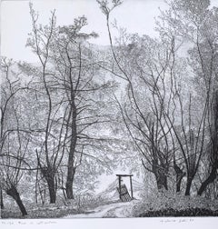 Gravure d'un paysage d'automne à la fin du mois de septembre 