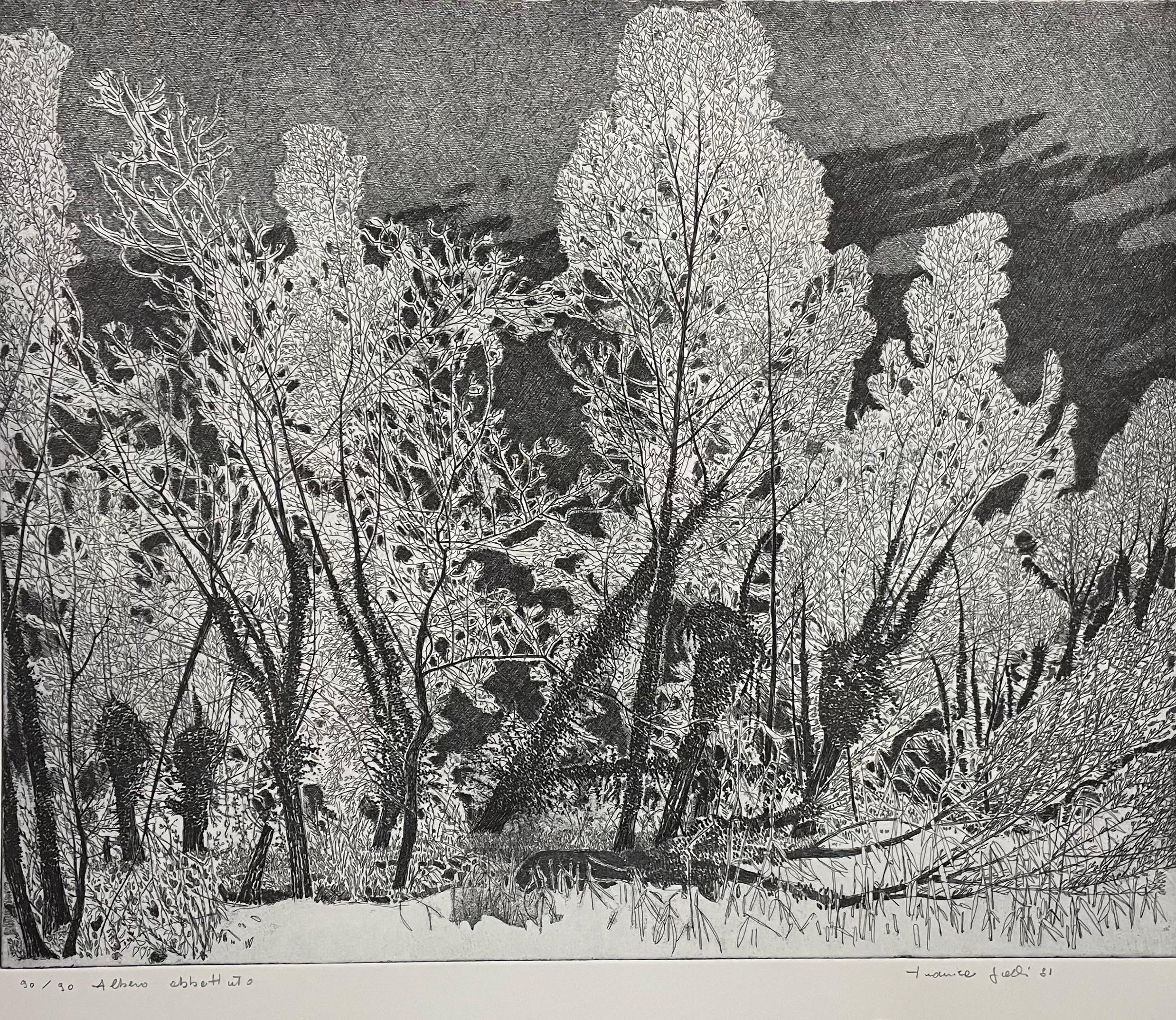 L'albero abbattuto, 1981, rif. 412, Etching Print by Federica Galli For Sale 1