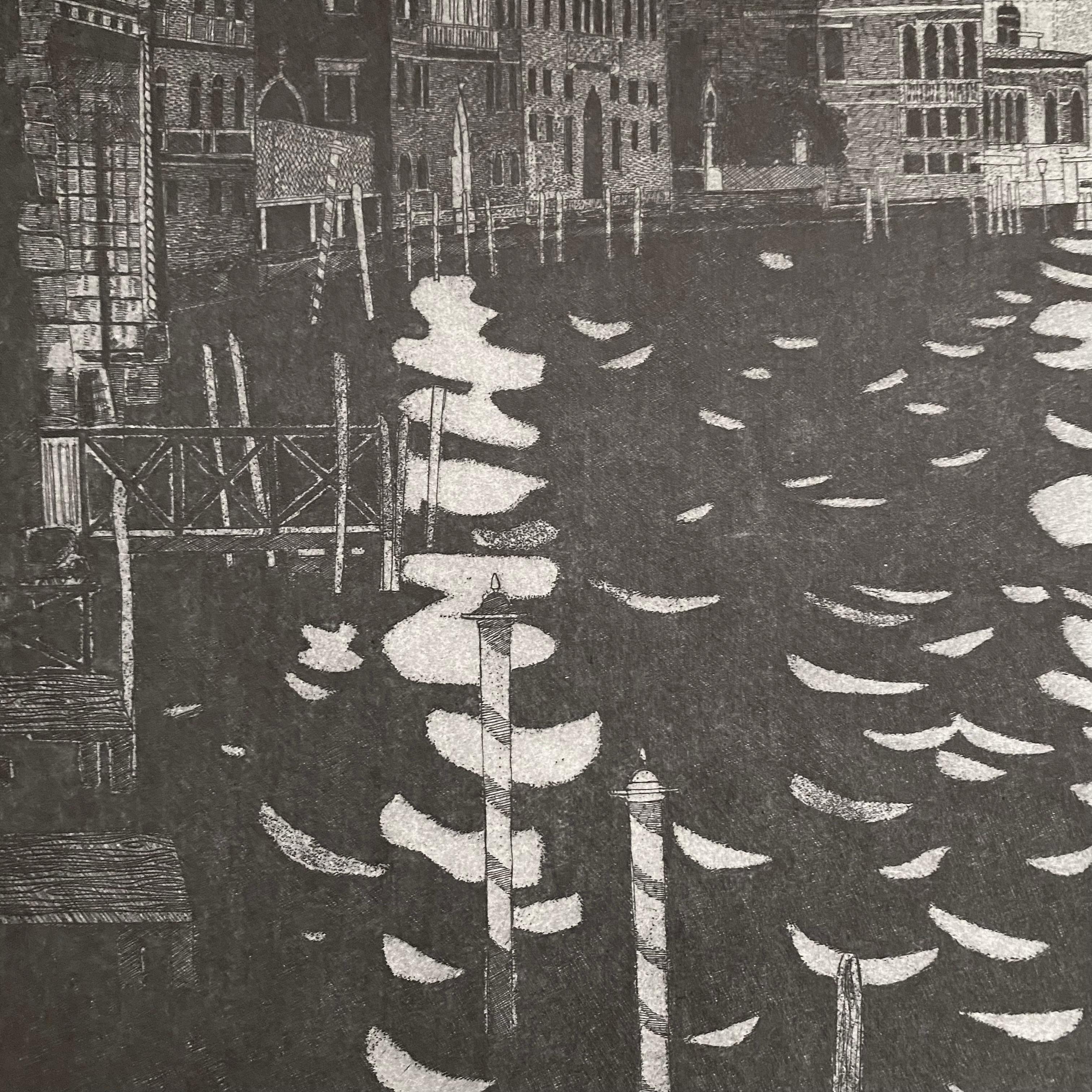 Night Canal Grande in Venice - contemporary black white landscape by F. Galli For Sale 4