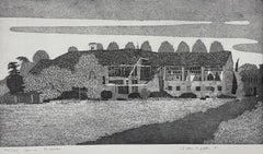 Old farmhouse in the surrounding countryside of Milan etched by italian engraver