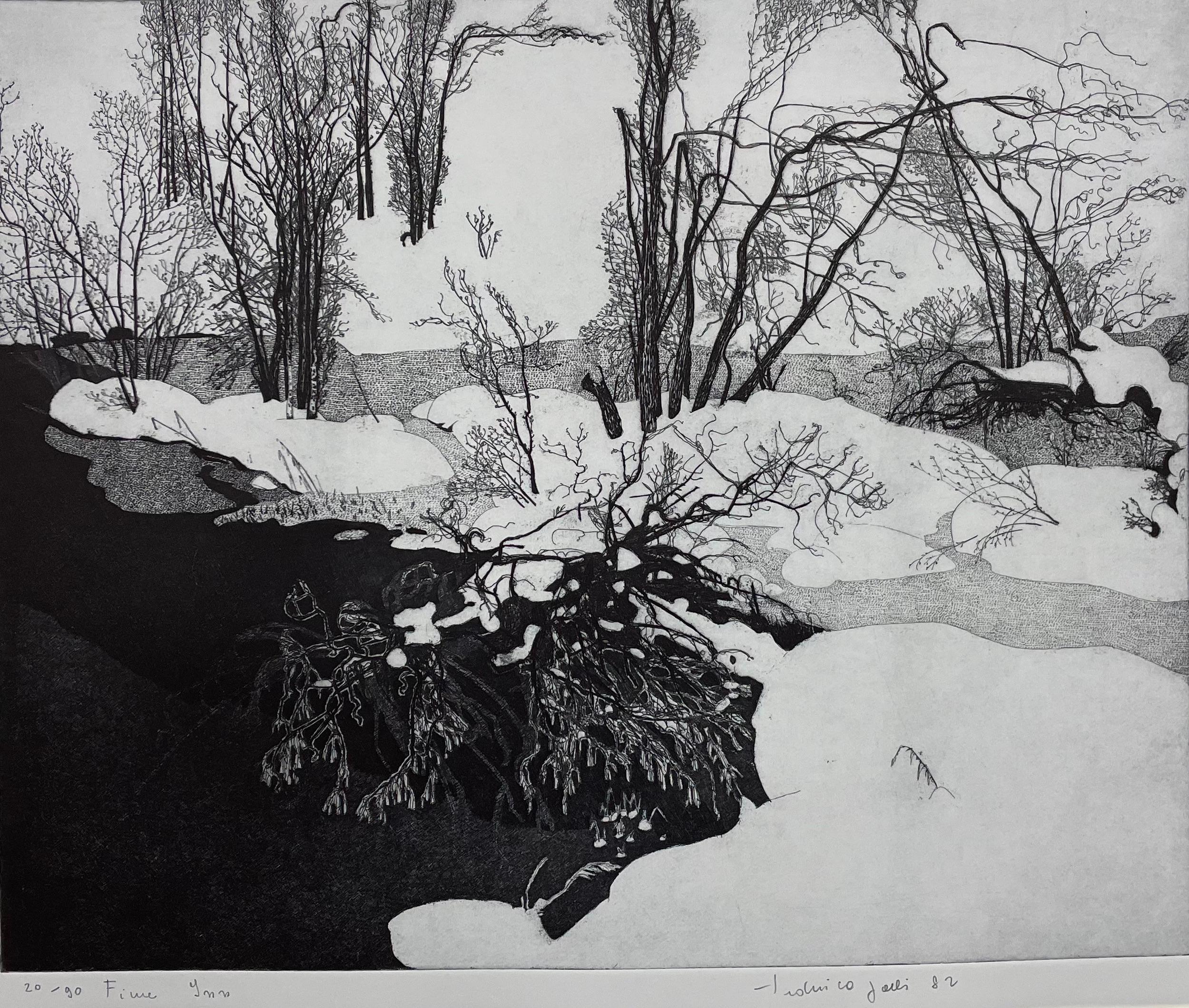 Snowed river, 1982, rif. 425, Etching Print by Federica Galli For Sale 1