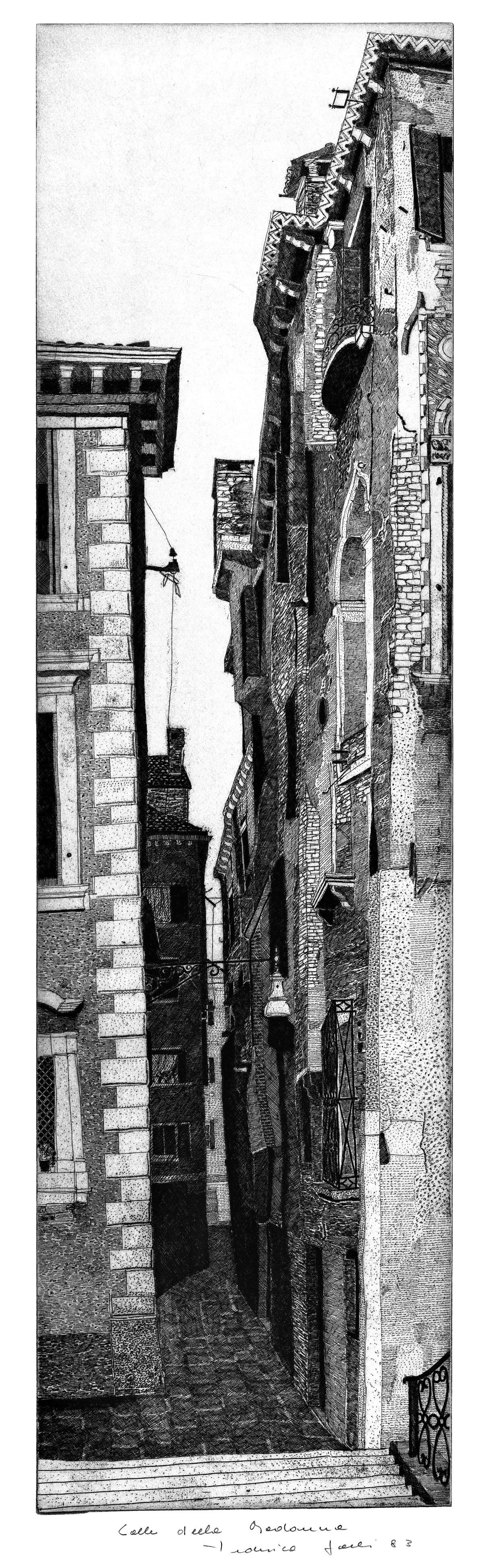 Federica Galli Landscape Print - Typical venice architecture landscape  by master italian etcher