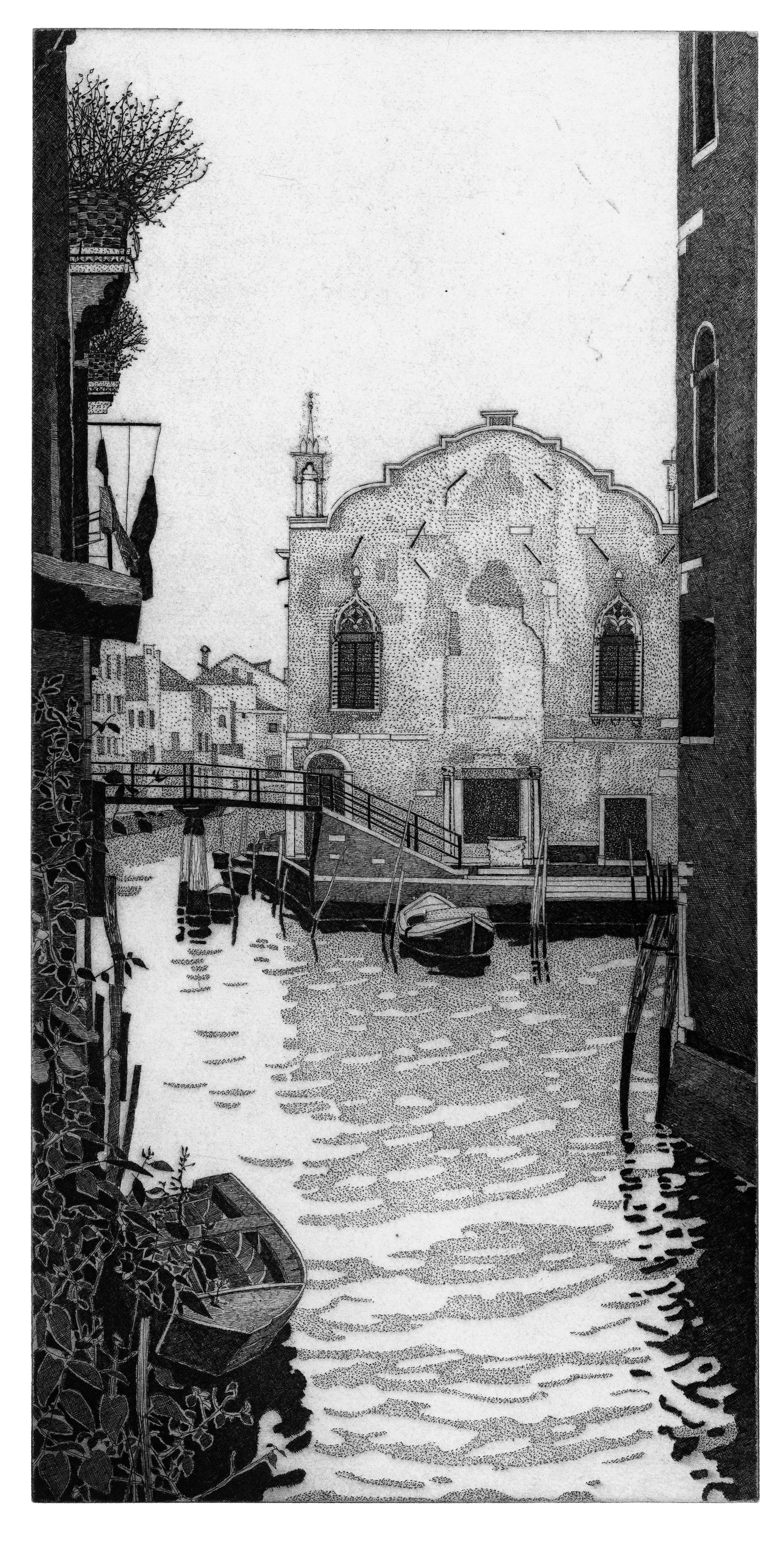 Campo Abazia, Venezia, imprimé contemporain en noir et blanc, par Federica Galli