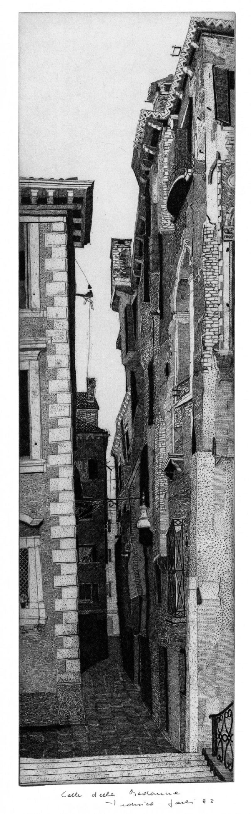 Venezia, Calle della Madonna, 1983, rif. 516
Plattenrand mm mm 692 x 195

Original-Radierung, signierte und nummerierte limitierte Auflage von 90 Stück. 

Die Radierung wurde letztes Jahr im Rahmen der kritischen Retrospektive ausgestellt, die die