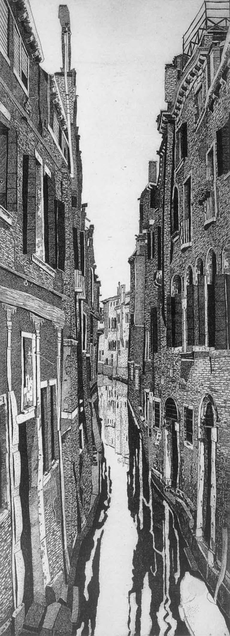 Federica Galli Landscape Print - Venice canal view with classical renaissance architecture by italian etcher