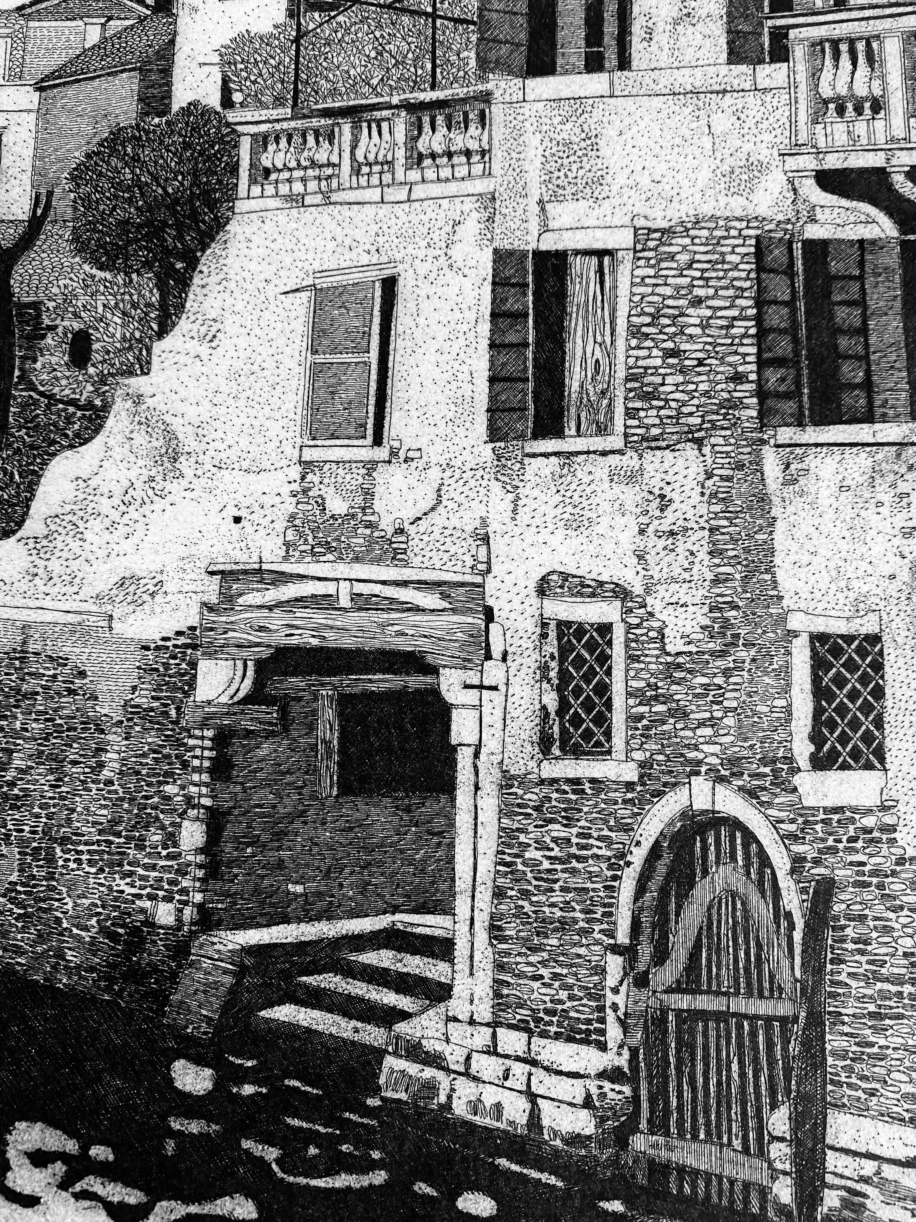 Venice contemporary canal water view, black white etching by Federica Galli  For Sale 2
