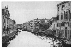 Venice contemporary canal water view, black white etching by Federica Galli 